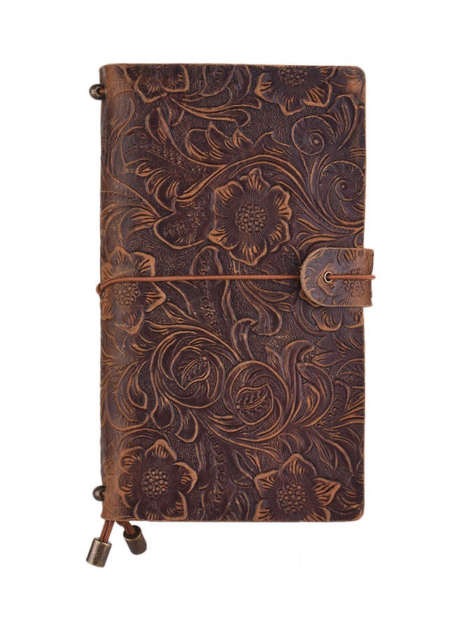 Leather Embossed Notebook With Elastic Strap Brown - Image 3