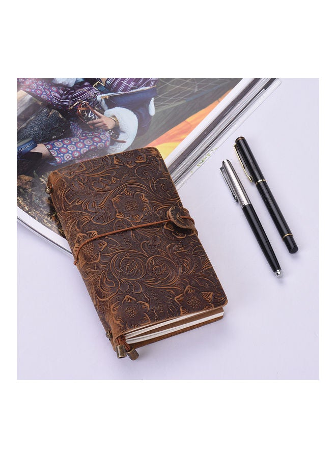 Leather Embossed Notebook With Elastic Strap Brown - Image 5