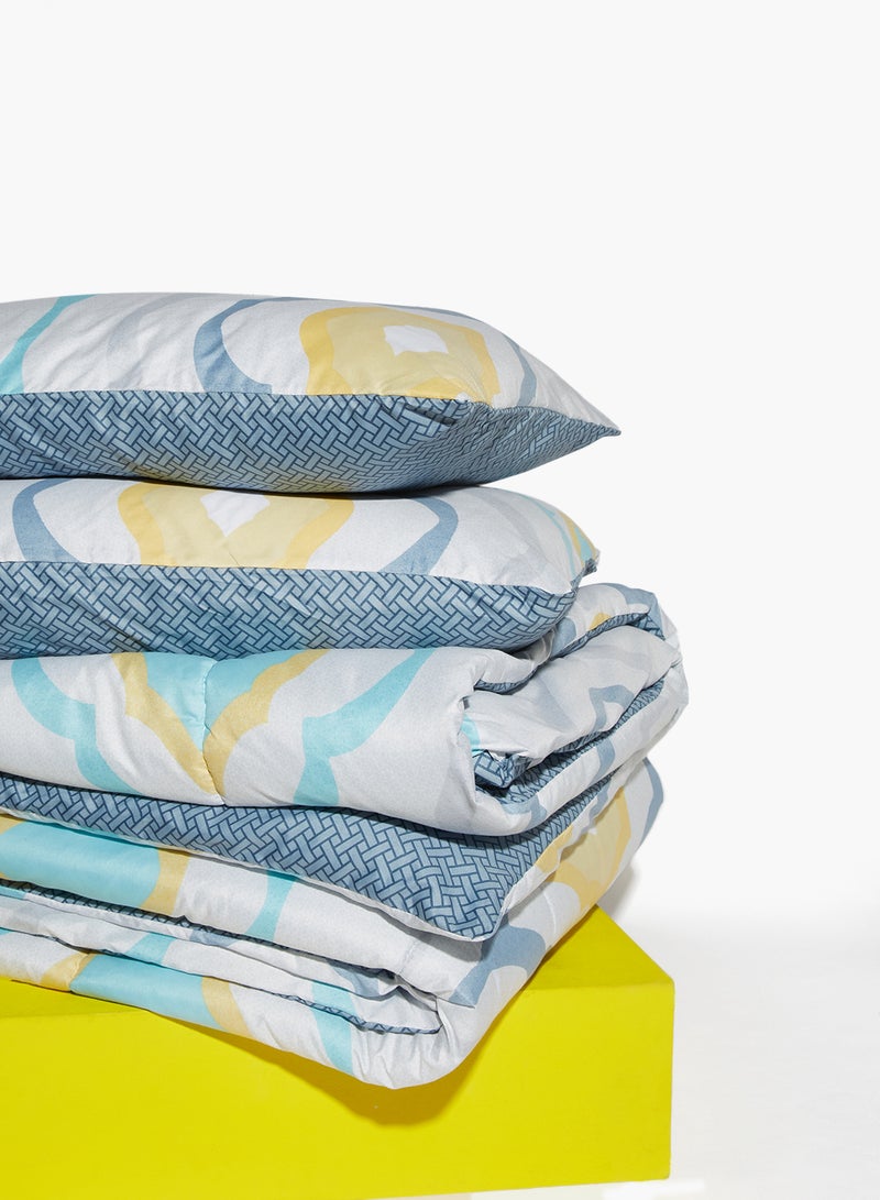 Amal - Comforter Set - Amal Bed Linen With Comforter 240X220 Cm For King Size Mattress - Multicolor_White/Blue 100% Polyester Soft, Lightweight & Warm Polyester White/Blue - Image 1