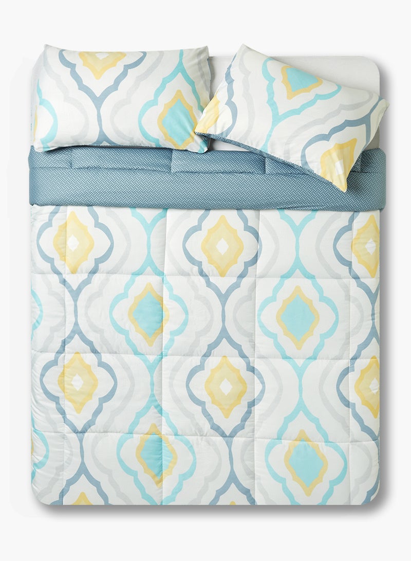 Amal - Comforter Set - Amal Bed Linen With Comforter 240X220 Cm For King Size Mattress - Multicolor_White/Blue 100% Polyester Soft, Lightweight & Warm Polyester White/Blue - Image 1