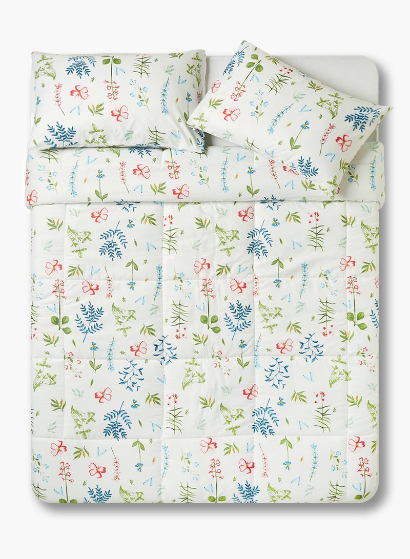 Amal - Comforter Set - Amal Bed Linen With Comforter 240X220 Cm For King Size Mattress - Multicolor_White/Green/Blue 100% Polyester Soft, Lightweight & Warm Polyester White/Green/Blue - Image 1