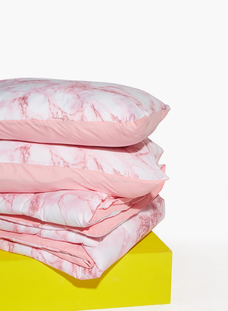 Amal - Comforter Set - Amal Bed Linen With Comforter 220X200 Cm For Queen Size Mattress - Multicolor_White/Pink 100% Polyester Soft, Lightweight & Warm Polyester White/Pink - Image 1