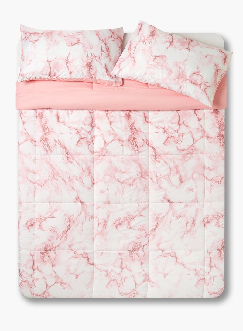 Amal - Comforter Set - Amal Bed Linen With Comforter 220X200 Cm For Queen Size Mattress - Multicolor_White/Pink 100% Polyester Soft, Lightweight & Warm Polyester White/Pink - Image 1