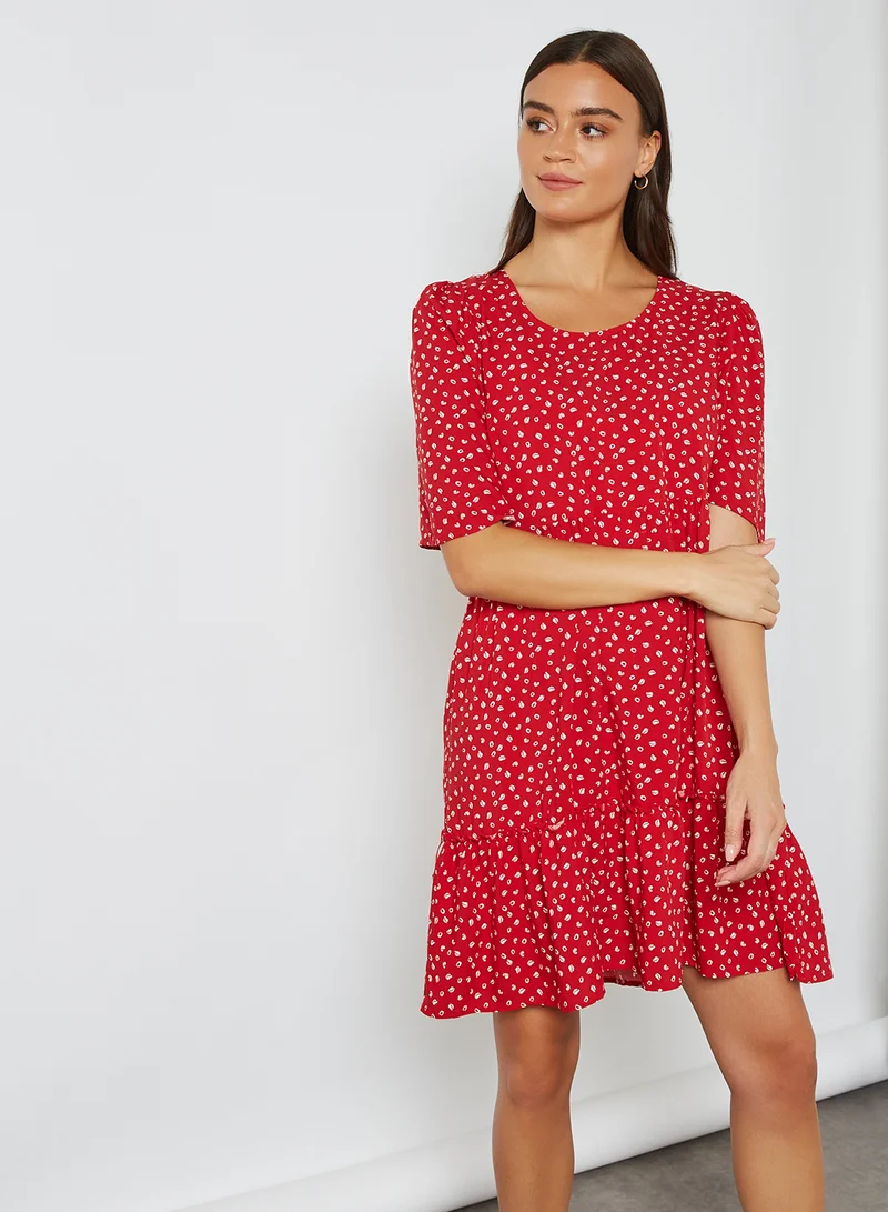 MANGO All-Over Print Dress Red