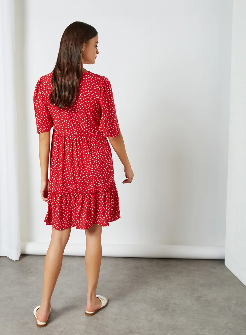 MANGO All-Over Print Dress Red