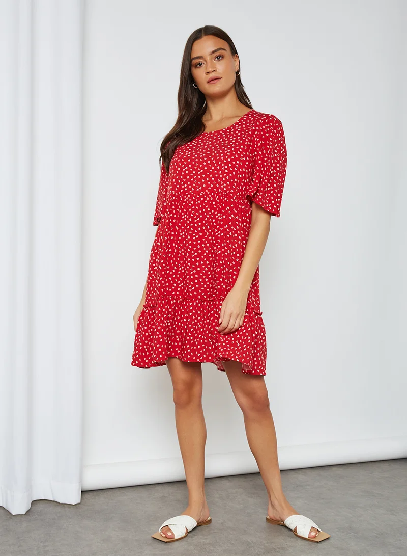 MANGO All-Over Print Dress Red