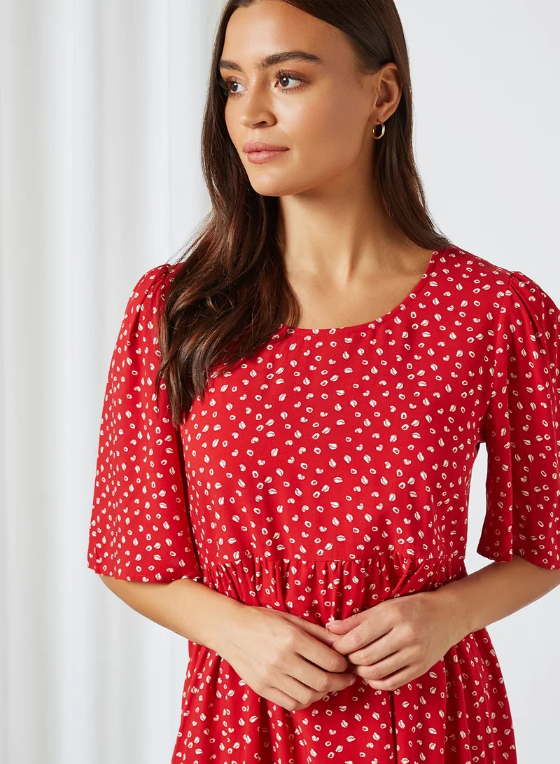 MANGO All-Over Print Dress Red