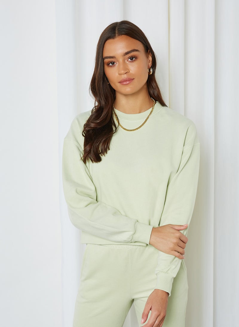 MANGO Plain Sweatshirt Pastel Green - Image 1