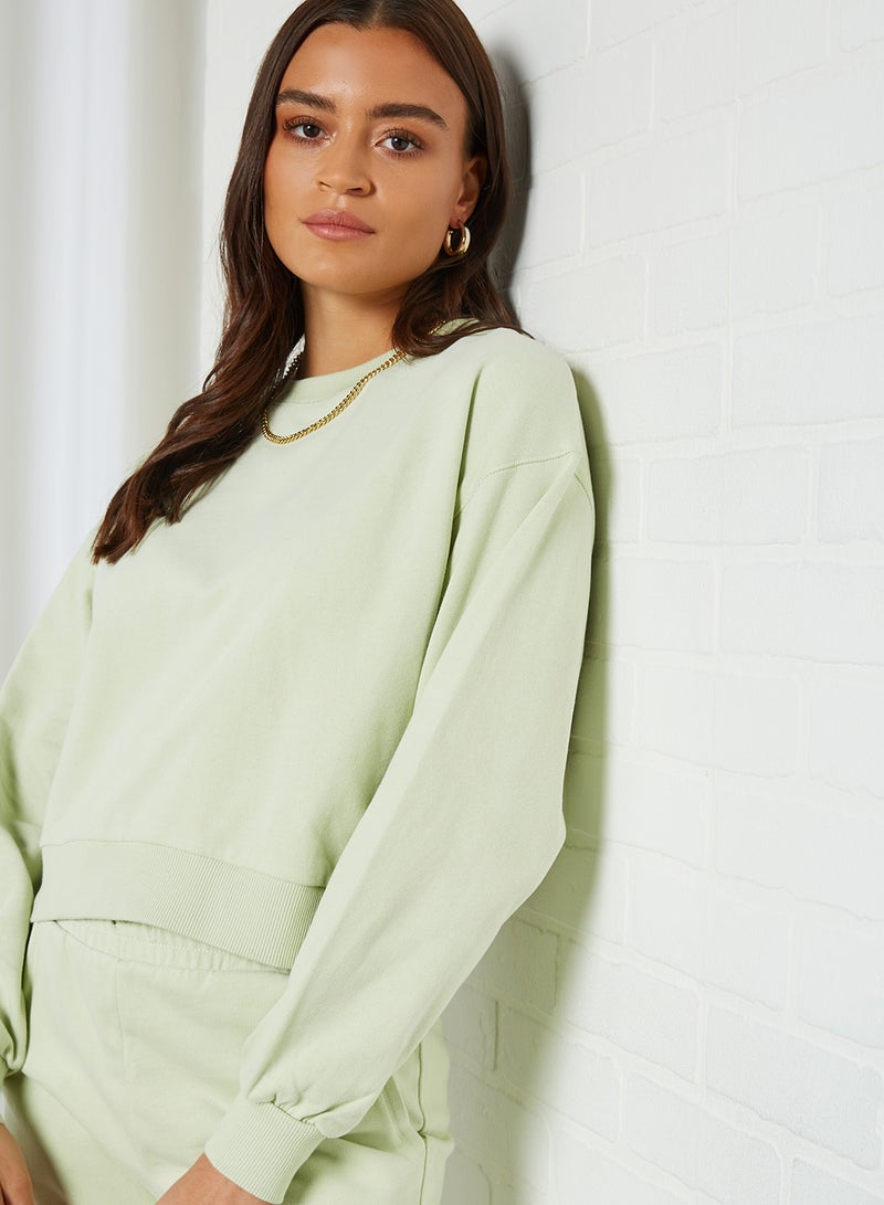 MANGO Plain Sweatshirt Pastel Green - Image 4