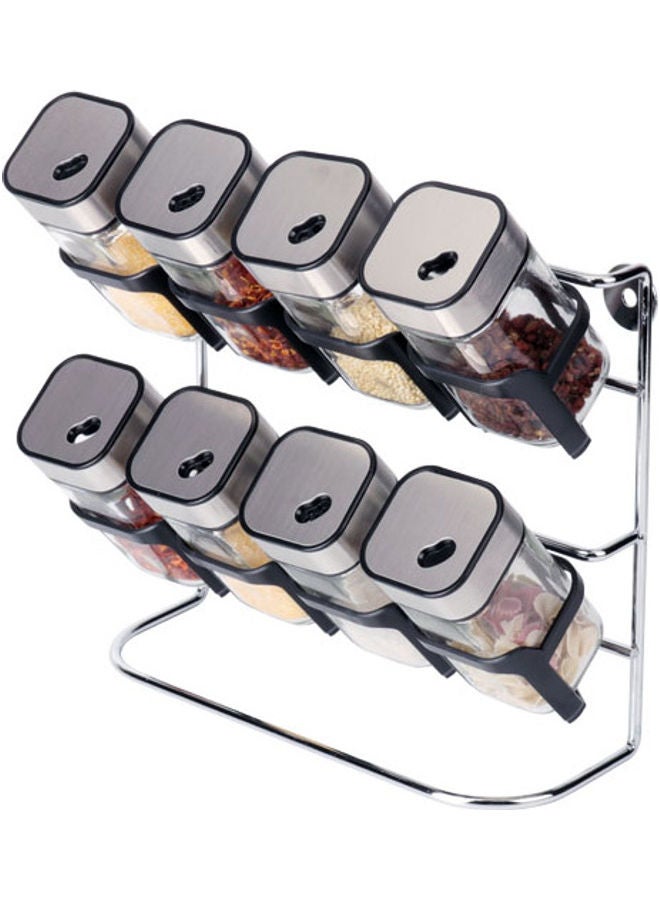 XiuWoo - 8-Piece Spice Jar And Two-Tiered Storage Rack Set Clear/Silver/Black 9.9x4.7cm - Image 1
