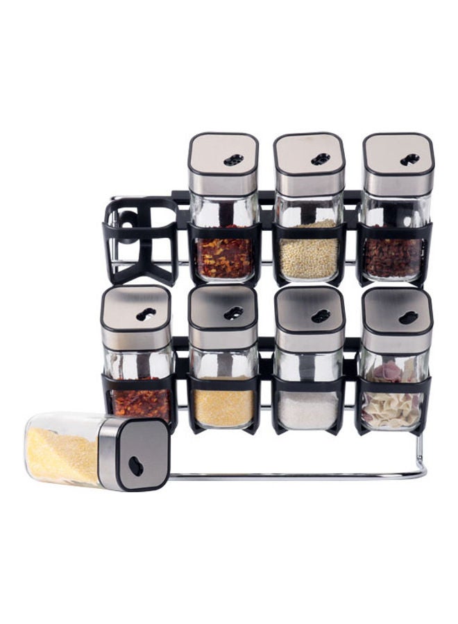 XiuWoo - 8-Piece Spice Jar And Two-Tiered Storage Rack Set Clear/Silver/Black 9.9x4.7cm - Image 1