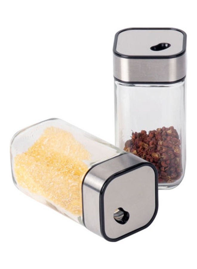 XiuWoo - 8-Piece Spice Jar And Two-Tiered Storage Rack Set Clear/Silver/Black 9.9x4.7cm - Image 1