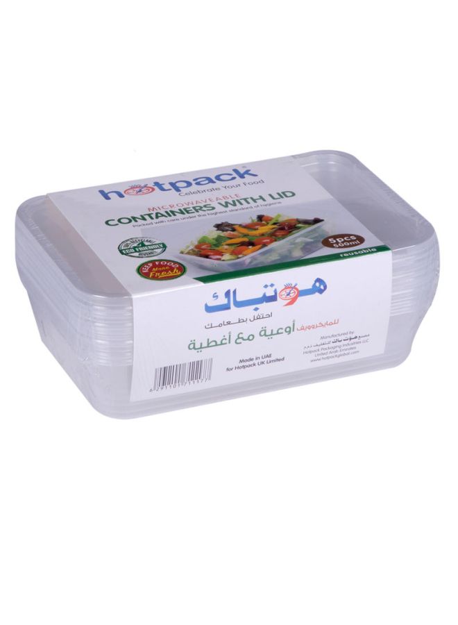Hotpack - 5-Piece Rectangular Containers With Lid Set Clear 5x500ml - Image 1