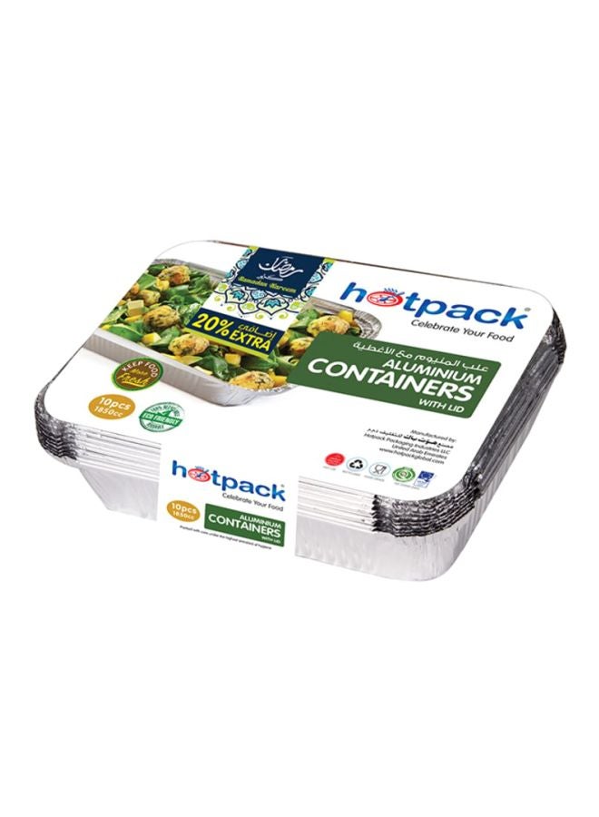 Hotpack 10-Piece Aluminium Container With Lid Set White/Silver 1850ml