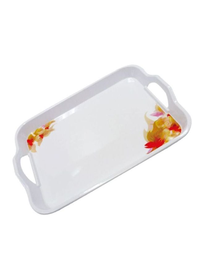 Royalford Melamine Serving Tray With Handle White/Yellow/Red 17.5inch  - Image 1