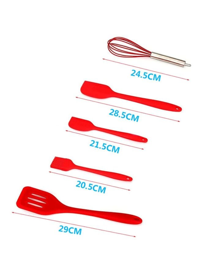 Sharpdo 5-Piece Serveware Set Red Slotted Turner(29.5x7), Bigger Spatula(28x5.5), Spatula(21.2x4.2), Brush(20.8x3.5), Egg Beater(10x25)cm - Image 2