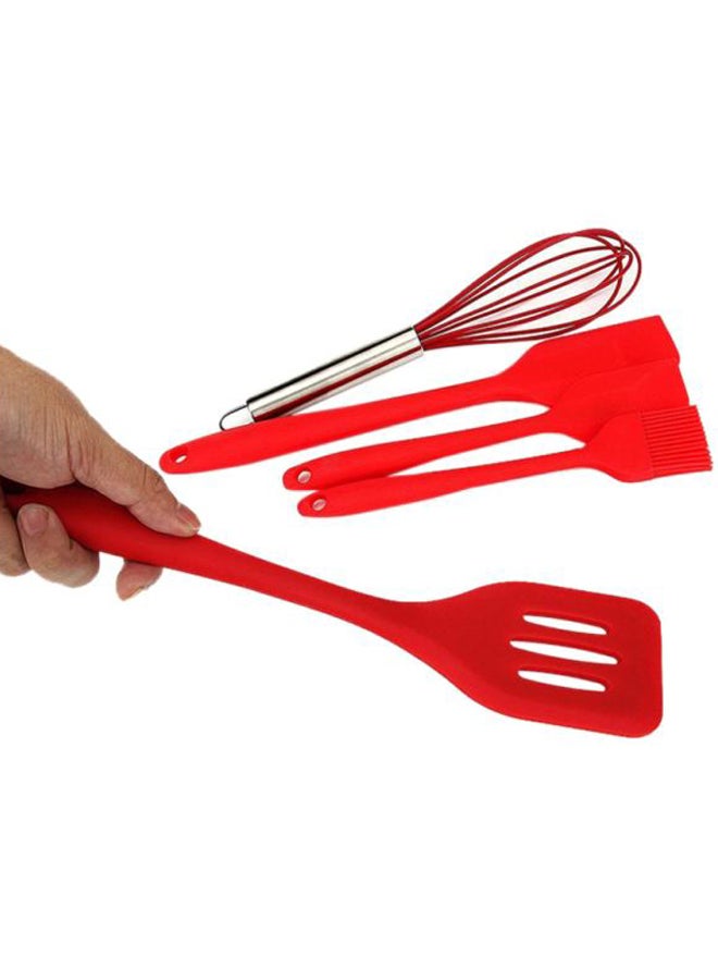 Sharpdo 5-Piece Serveware Set Red Slotted Turner(29.5x7), Bigger Spatula(28x5.5), Spatula(21.2x4.2), Brush(20.8x3.5), Egg Beater(10x25)cm - Image 3