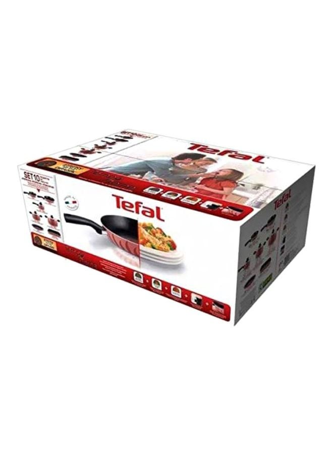 Tefal - 10-Piece Aluminum Tempo Flame Cookware Set Pink/Red/Black Frying Pan 1x20, Frying Pan 1x26, Saucepan With Lid 2x16, Stewpot With Lid 4x26, Tart 1x30, Rectangular Dish 1x(31x24)cm - Image 1