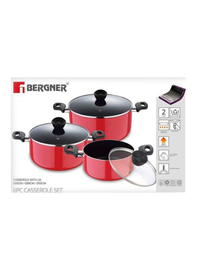BERGNER 6-Piece Bellini Press Aluminium Non-Stick Casserole Set Red  - Image 3