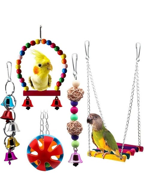 5-Piece Parrot Toys Hanging Bell Multicolour 8.19 x 6.18 x 3.27inch