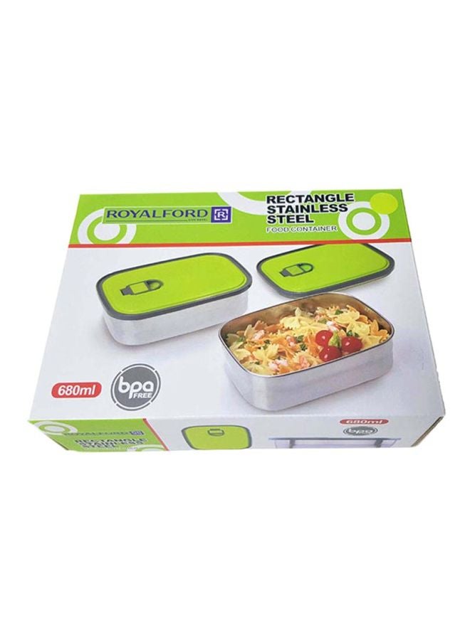 Royalford Rectangle Stainless Steel Tiffin Box Green/Black 680ml  - Image 3