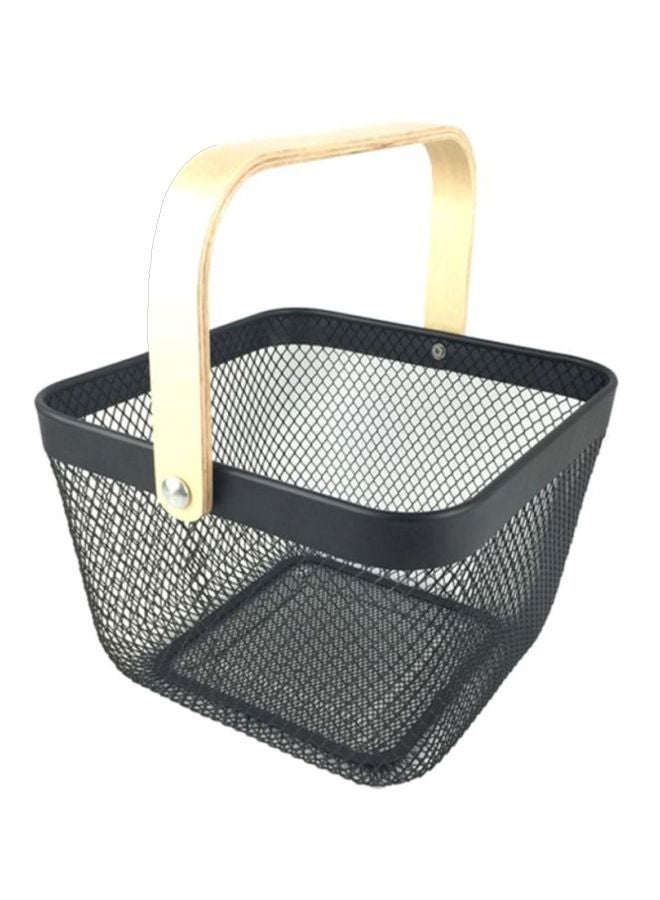 ALBERTO Coated Storage Basket With Handle Black/Beige 25x25x17cm 