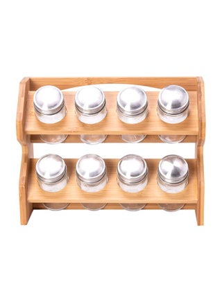 طقم حافظة بهارات مع رف مكون من 8 قطع بني/فضي/شفاف - v1615387993/N16233405A_1
