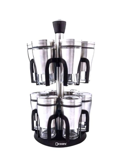 12-Piece Spice Jar Organizer Set Silver/Clear