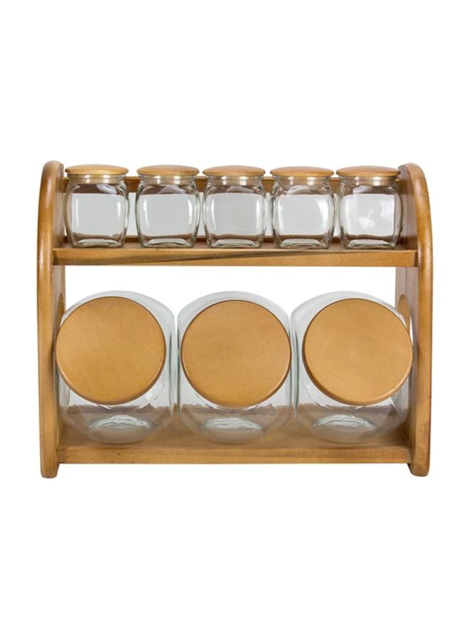 ALBERTO 8-Piece Classic Spice Jar Set With Stand Brown/White Jar 3x1700, Jar 5x200ml - Image 1