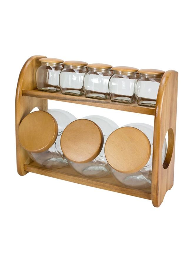 ALBERTO 8-Piece Classic Spice Jar Set With Stand Brown/White Jar 3x1700, Jar 5x200ml - Image 2