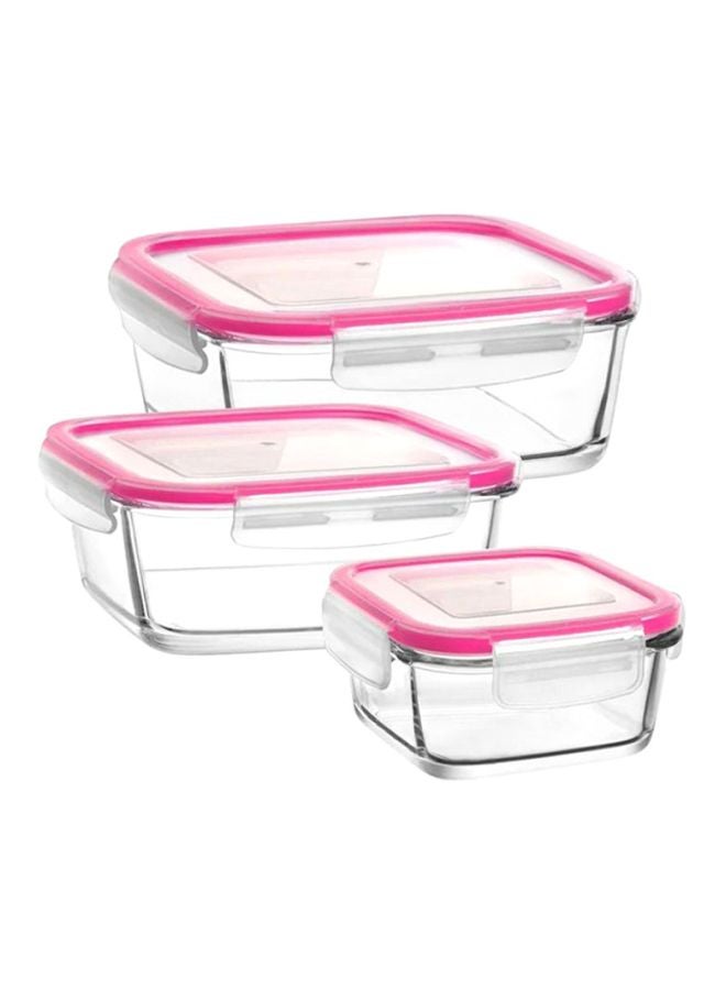 لاف حافظات طعام مع أغطية بقفل، 3 قطع وردي/شفاف LargeContainer 1x1150, Medium Container 1x720, Small Container 1x375ملليلتر - Image 1