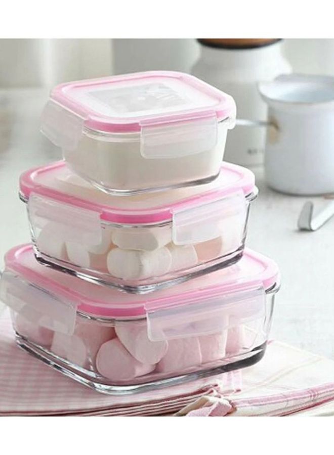 لاف حافظات طعام مع أغطية بقفل، 3 قطع وردي/شفاف LargeContainer 1x1150, Medium Container 1x720, Small Container 1x375ملليلتر - Image 2