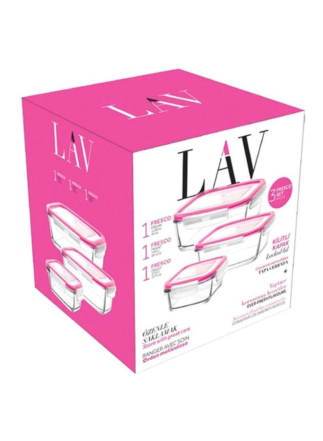 لاف حافظات طعام مع أغطية بقفل، 3 قطع وردي/شفاف LargeContainer 1x1150, Medium Container 1x720, Small Container 1x375ملليلتر - Image 5