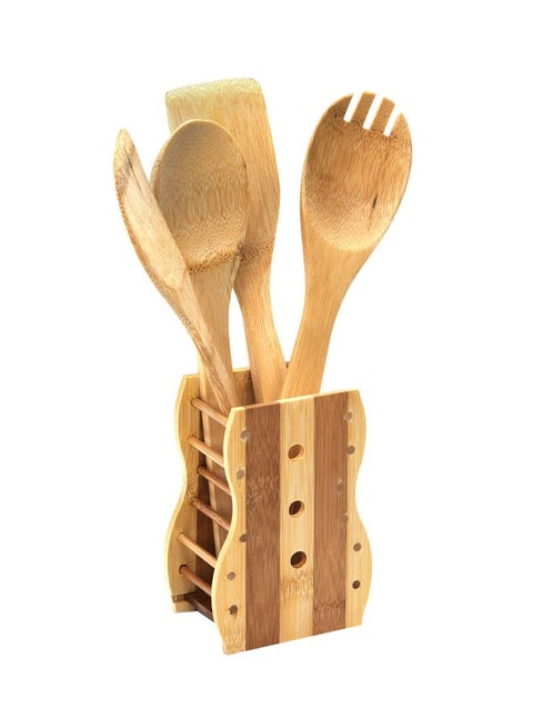 4-Piece Spatula And Tuner Set With Holder Brown