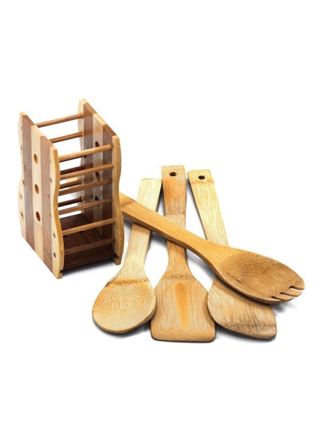 4-Piece Spatula And Tuner Set With Holder Brown