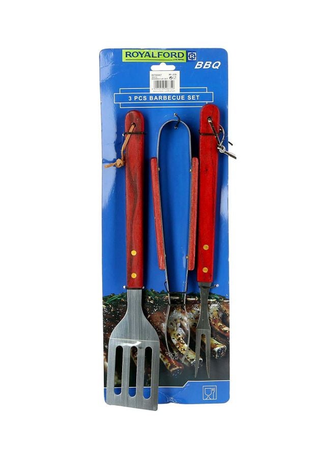 Royalford 3 Piece Barbecue Tool Set Silver/Red  - Image 5