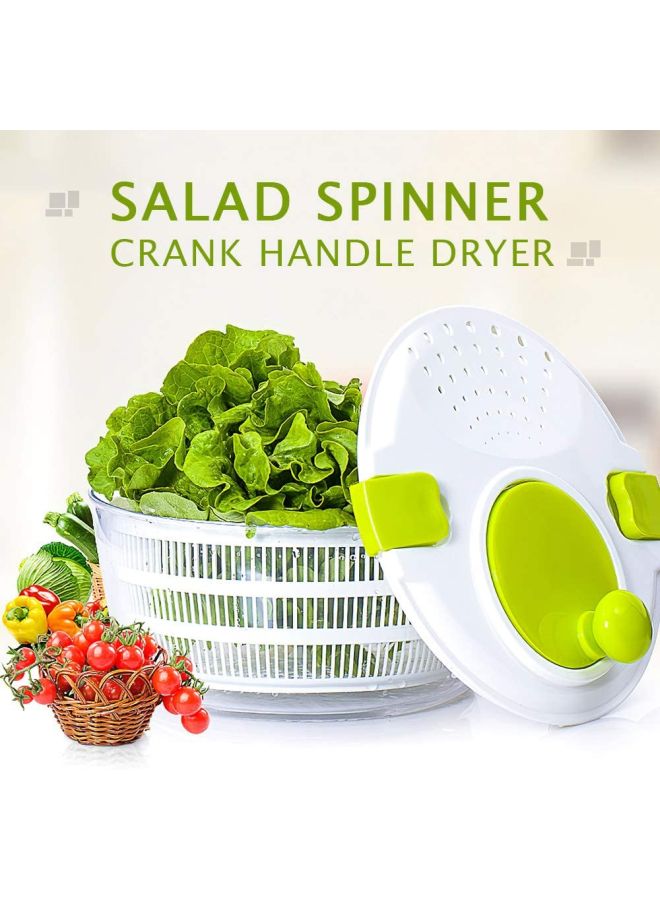 Decdeal - Salad Spinner With Crank Handle Locking Lid White/Green 24.2x16.3cm - Image 1