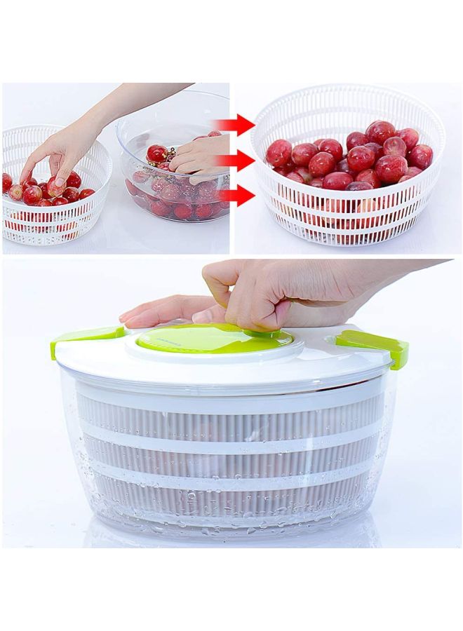 Decdeal - Salad Spinner With Crank Handle Locking Lid White/Green 24.2x16.3cm - Image 1