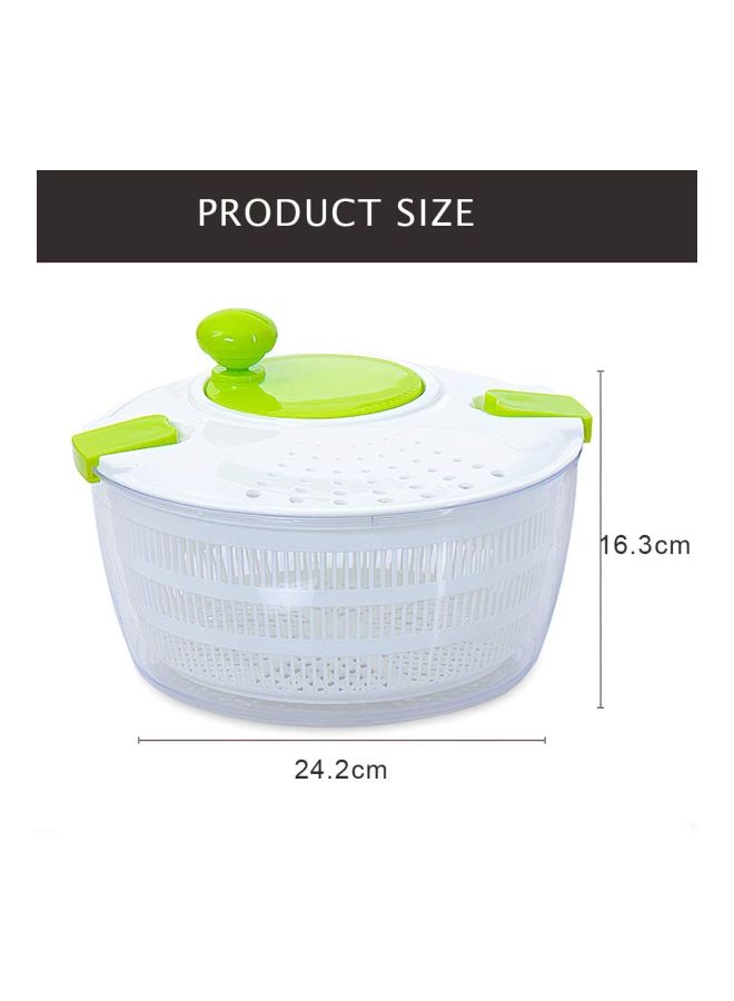Decdeal - Salad Spinner With Crank Handle Locking Lid White/Green 24.2x16.3cm - Image 1