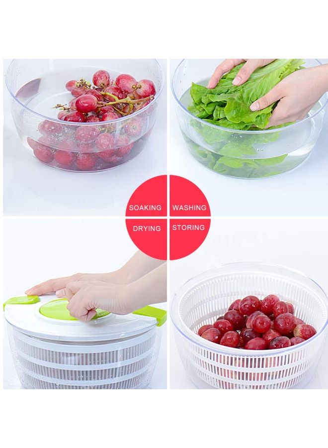 Decdeal - Salad Spinner With Crank Handle Locking Lid White/Green 24.2x16.3cm - Image 1