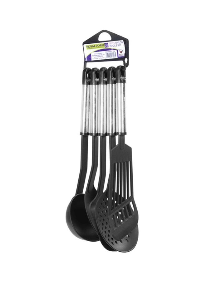 5Pieces Nylon Kitchen Tools Set Dishwasher Safe Premium Quality Food Grade Nylon Sturdy Handles With Ss Grip Heat Resistant Upto 210掳C 40O掳F Black With Silver Handle - v1615391603/N13337356A_5