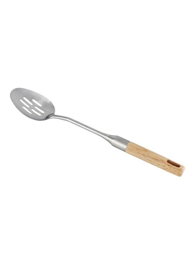 Berger Stainless Steel Slotted Spoon With Rubber Wood Handle Silver/Beige  - Image 1