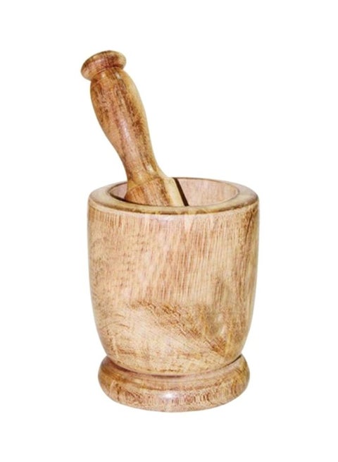 Wooden Mortar And Pestle Set Brown 10x10cm