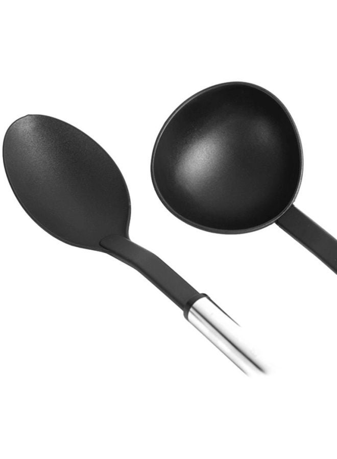 5Pieces Nylon Kitchen Tools Set Dishwasher Safe Premium Quality Food Grade Nylon Sturdy Handles With Ss Grip Heat Resistant Upto 210掳C 40O掳F Black With Silver Handle - v1615392494/N13337356A_7