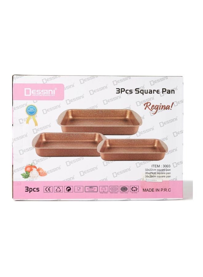 DESSINI 3-Pieces Granite Square Pan Set Beige Small Pan (32x22), Medium Pan (35x25), Large Pan (38x28)cm  - Image 3