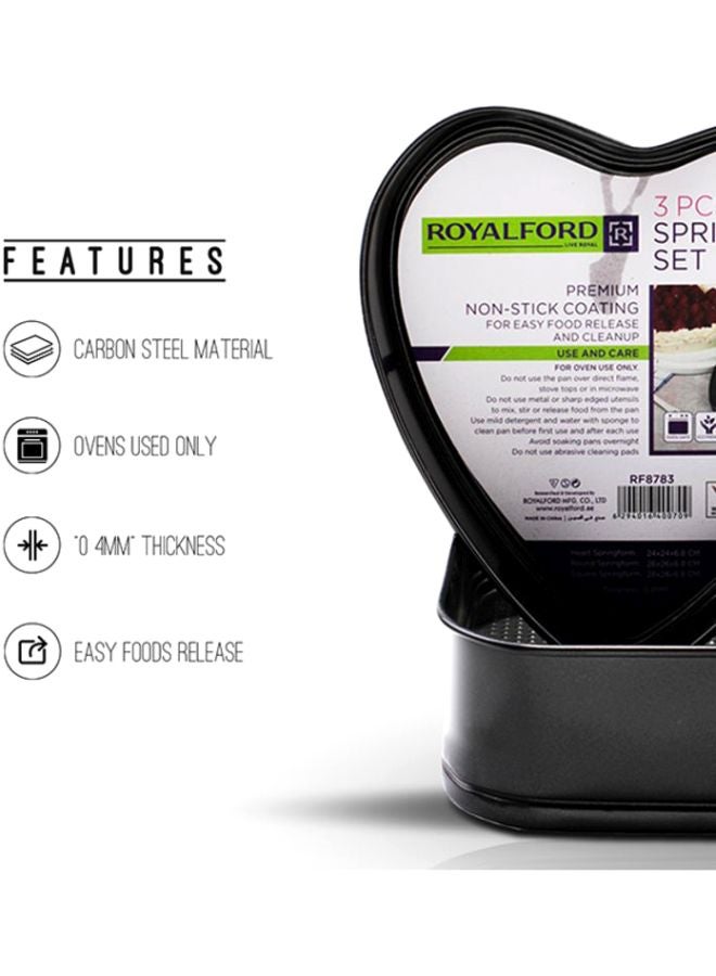 Royalford - 3-Piece Round, Heart And Square Springform Set Black - Image 1