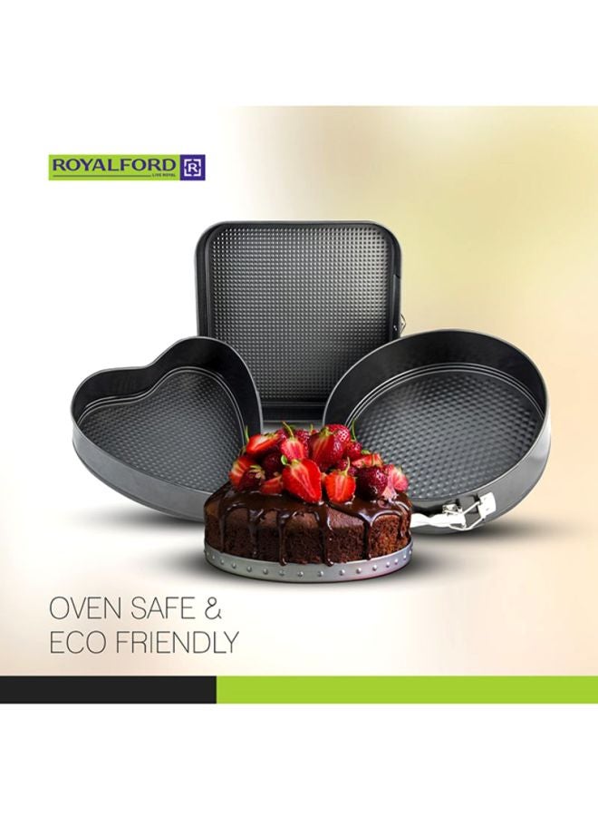 Royalford - 3-Piece Round, Heart And Square Springform Set Black - Image 1