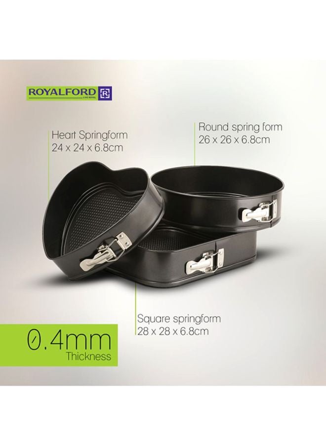 Royalford - 3-Piece Round, Heart And Square Springform Set Black - Image 1