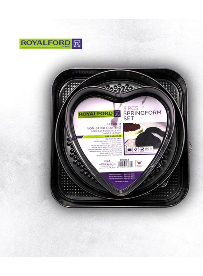 Royalford - 3-Piece Round, Heart And Square Springform Set Black - Image 1