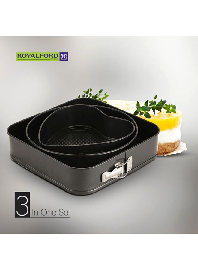 Royalford - 3-Piece Round, Heart And Square Springform Set Black - Image 1
